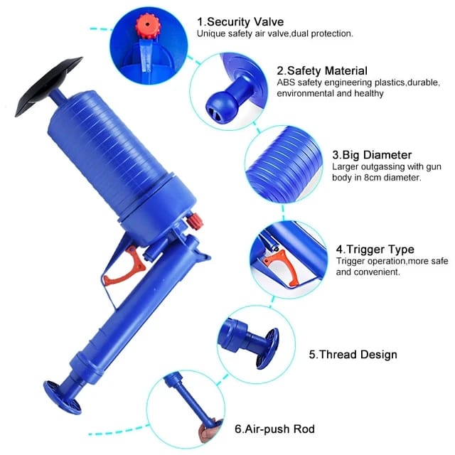 Air Drain Blaster, High Pressure Toilet Plunger, Toilet Clog Remover, Drain Cleaning Gun With Handy Pistol for Kitchen, Bathroom