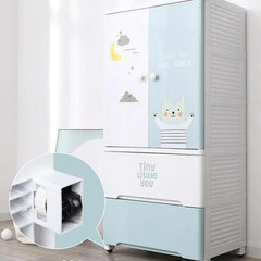 Baby Multi-Layer Drawer Type Wardrobe Shelf, Children Storage Cabinet Organizer With Hanging Rack