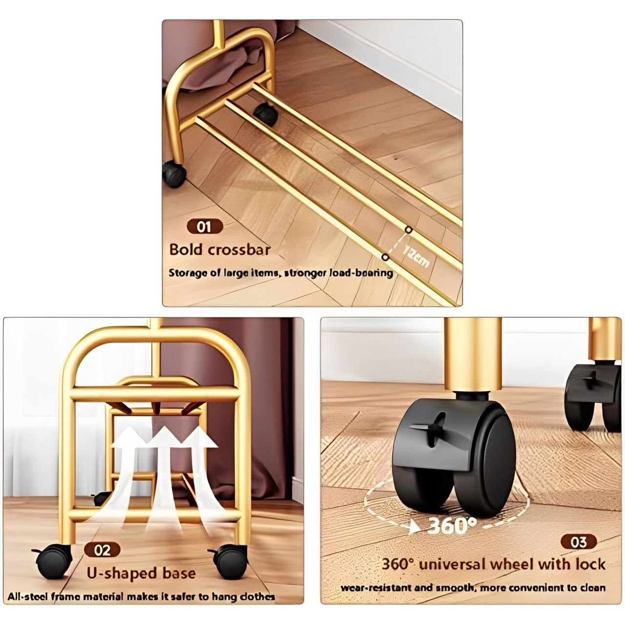 Heavy Duty Clothes Organizer Hanger Rack, Movable Cloth Display Stand with Lower Storage Shelf