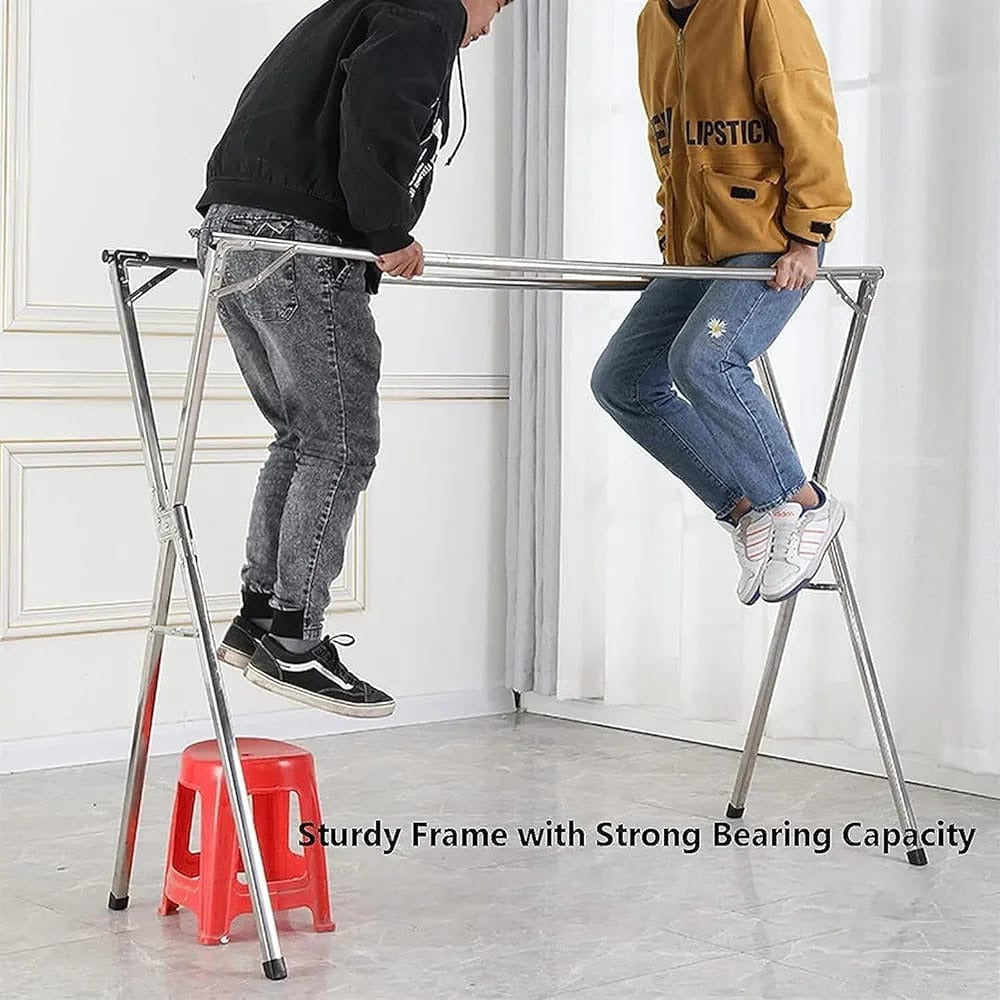 Foldable Cloth Drying Rack, Double Rod Cloth Hanging Laundry Stand for Indoor and Outdoor