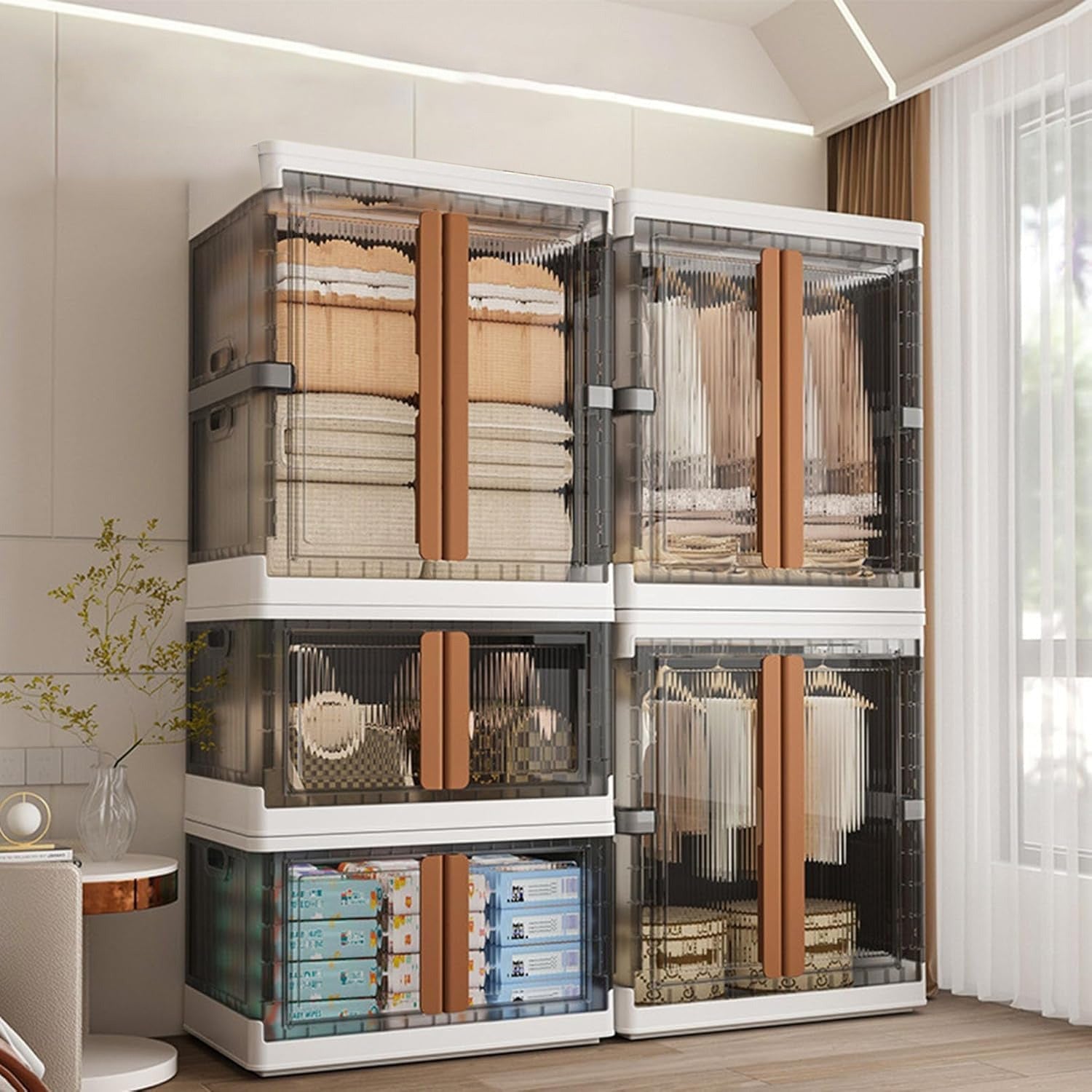 Cloth Storage Organizer Cabinet, Stackable Cloth Storage Bin, Rolling Wardrobe Closet Rack Shelf