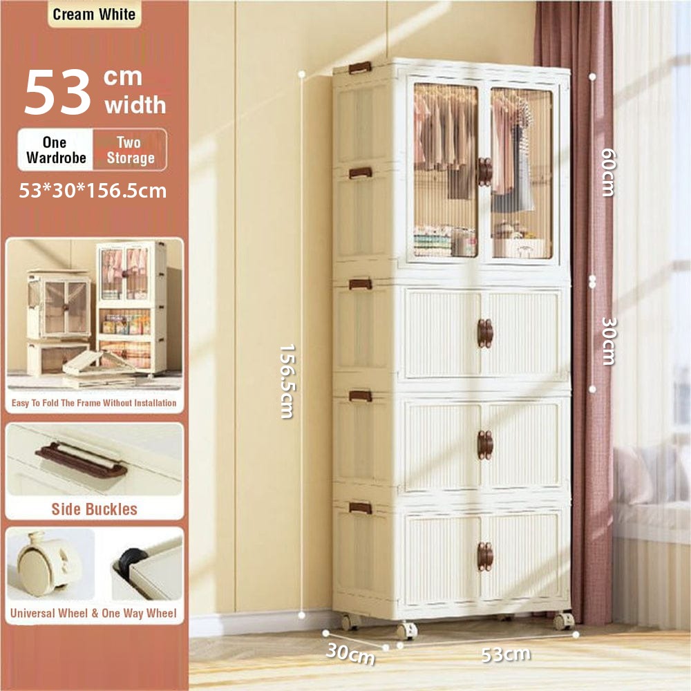 Portable Folding Storage Cabinet with Wheels, Baby Kid Clothing Toy Wardrobe