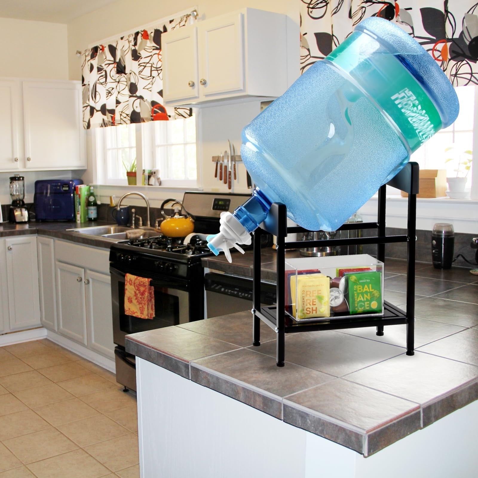 Water Jug Dispenser Stand, 5 Gallon Water Dispenser Holder with Bottle Valve, Bottom Shelf