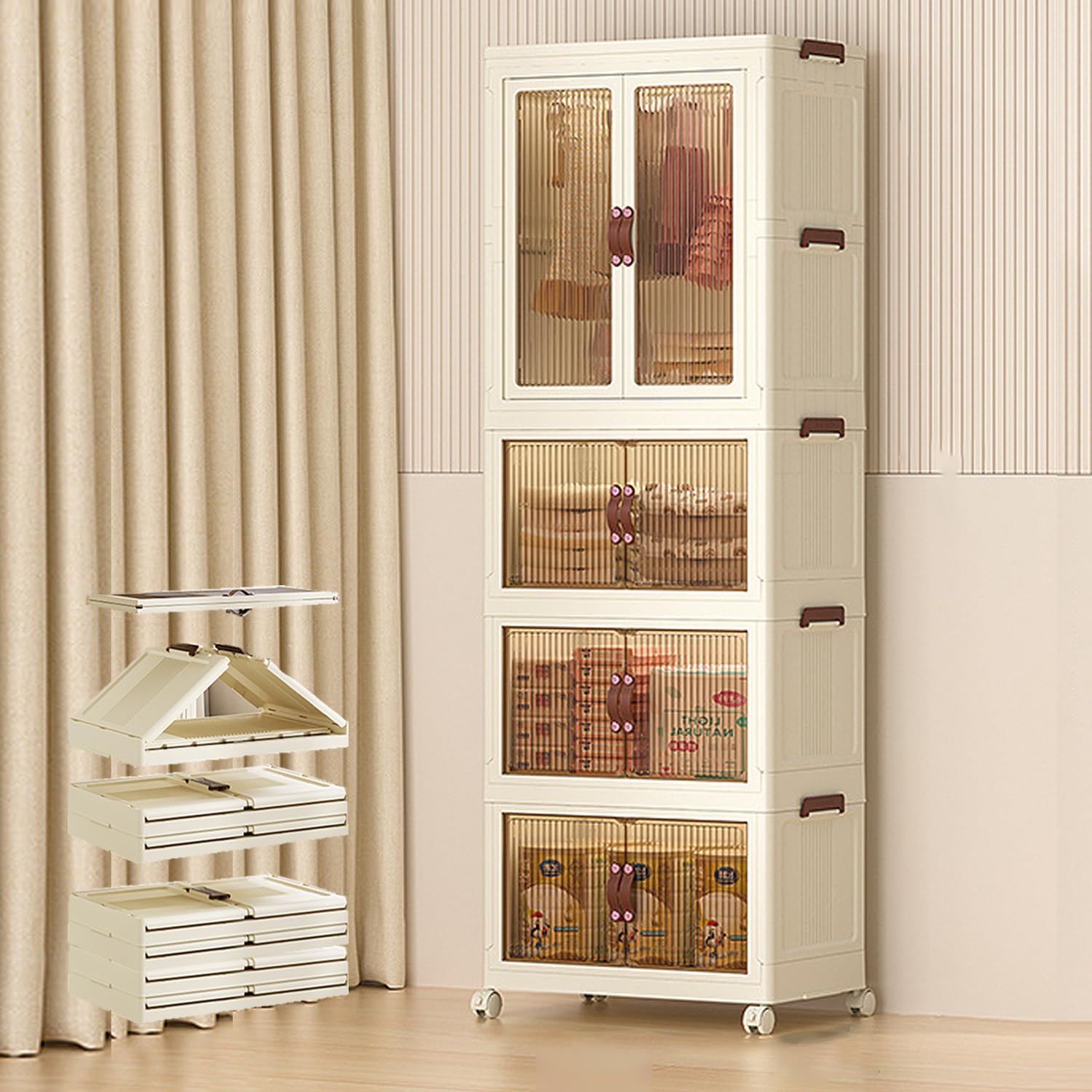 Cloth Storage Cabinet – Foldable Wardrobe Closet Organizer Movable Shelf Rack