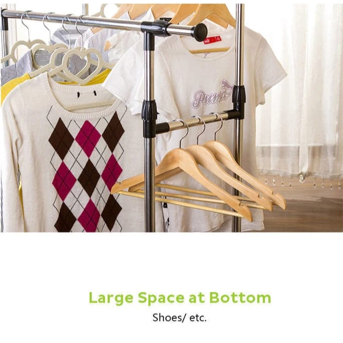 Double Pole Movable Cloth Hanger, Adjustable Garment Drying Organizer Rack