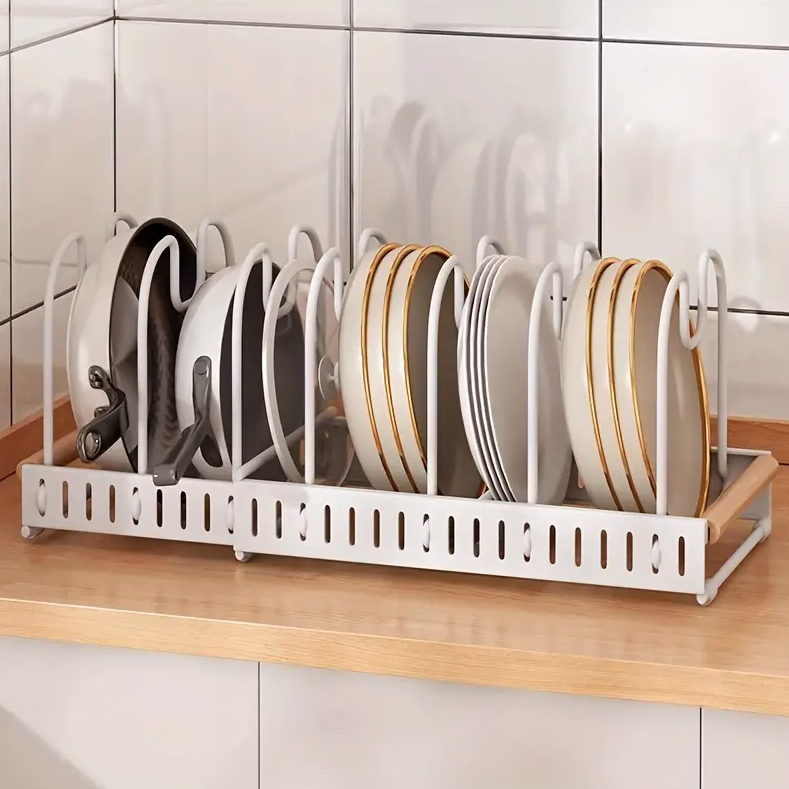 Expandable Pot and Pan Organizer Rack, Lid Holder – Adjustable Kitchen Storage Solution