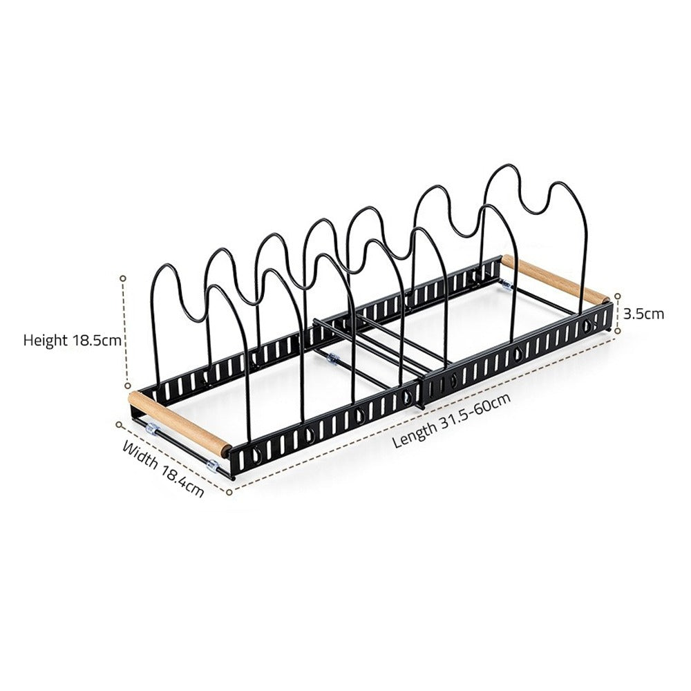 Expandable Pot and Pan Organizer Rack, Lid Holder – Adjustable Kitchen Storage Solution
