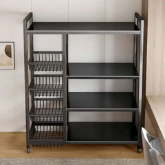 Multi-Tier Kitchen Storage Rack – Household Organizer Shelf with Mesh Baskets