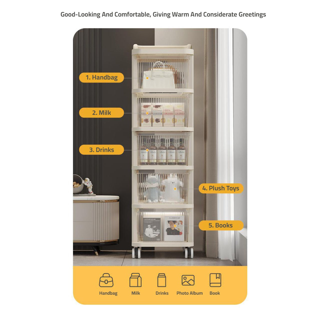 Multifunctional Storage Trolley Rack, Multi- Tier Drawer Cabinet For Kitchen, Bedroom, Office