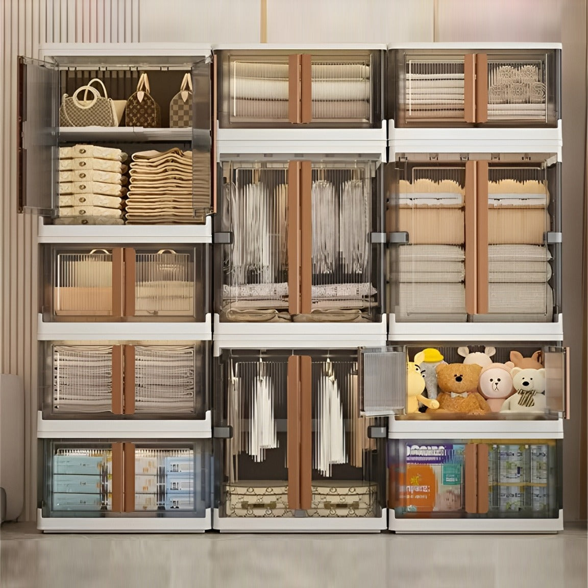 Cloth Storage Organizer Cabinet, Stackable Cloth Storage Bin, Rolling Wardrobe Closet Rack Shelf