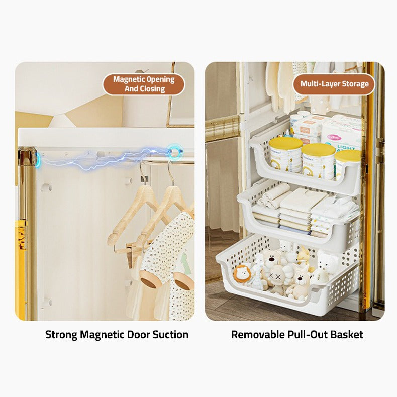 Modern Wardrobe Cloth Storage Cabinet Rack, Hanging Shelf Closet Organizer for Baby to Adult