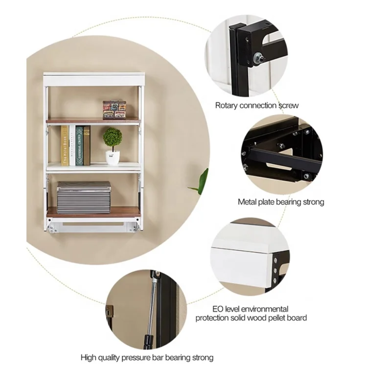Wall-Mounted Folding Table with Convertible Storage Shelf Rack, Multi-Purpose Desk & Bookshelf Combo
