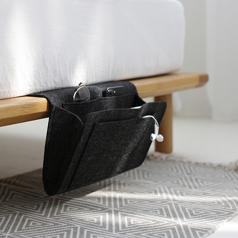 Felt Bedside Storage Bag - Sofa Bed Hanging Pocket Organizer for Remote, Books, Laptop