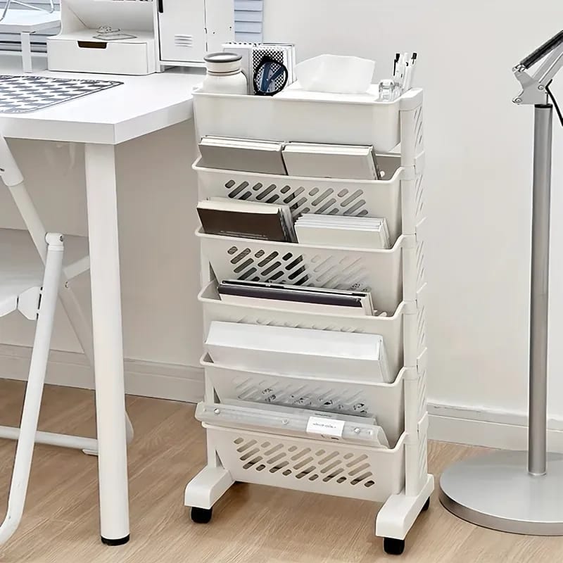 Multi-layer Movable Shelf, Bookshelf Rack Storage Organizer with Wheels