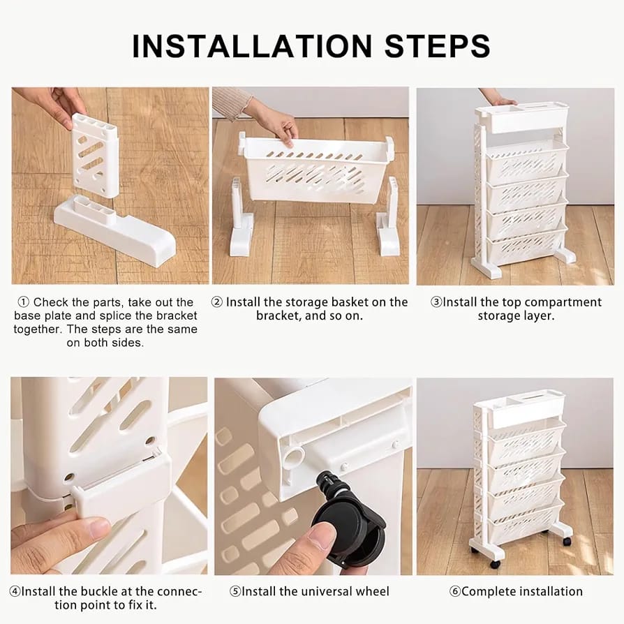 Multi-layer Movable Shelf, Bookshelf Rack Storage Organizer with Wheels