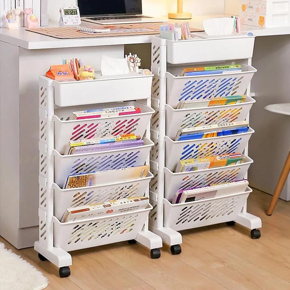 Multi-layer Movable Shelf, Bookshelf Rack Storage Organizer with Wheels