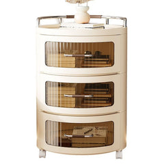 Round Rolling Storage Cabinet, Bedside Table Shelf Rack with Drawers, Multi- layer Modern Nightstand