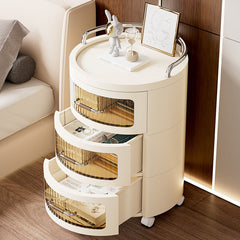 Round Rolling Storage Cabinet, Bedside Table Shelf Rack with Drawers, Multi- layer Modern Nightstand