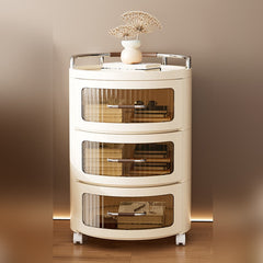 Round Rolling Storage Cabinet, Bedside Table Shelf Rack with Drawers, Multi- layer Modern Nightstand