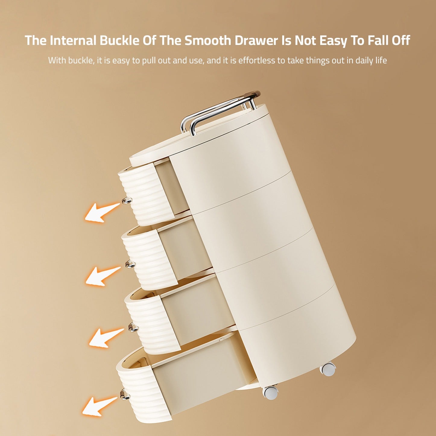 Round Rolling Storage Cabinet, Bedside Table Shelf Rack with Drawers, Multi- layer Modern Nightstand