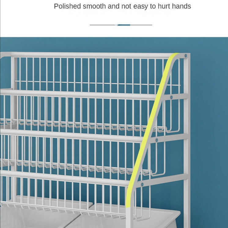 Kids Bookshelf and Toy Storage Organizer Rack, Display Shelf with 6 Storage Bins and Wheels
