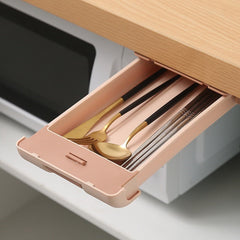 Hidden Drawer Pencil Rack - Self-Adhesive Under Table Storage Box Tray for Student Office Use