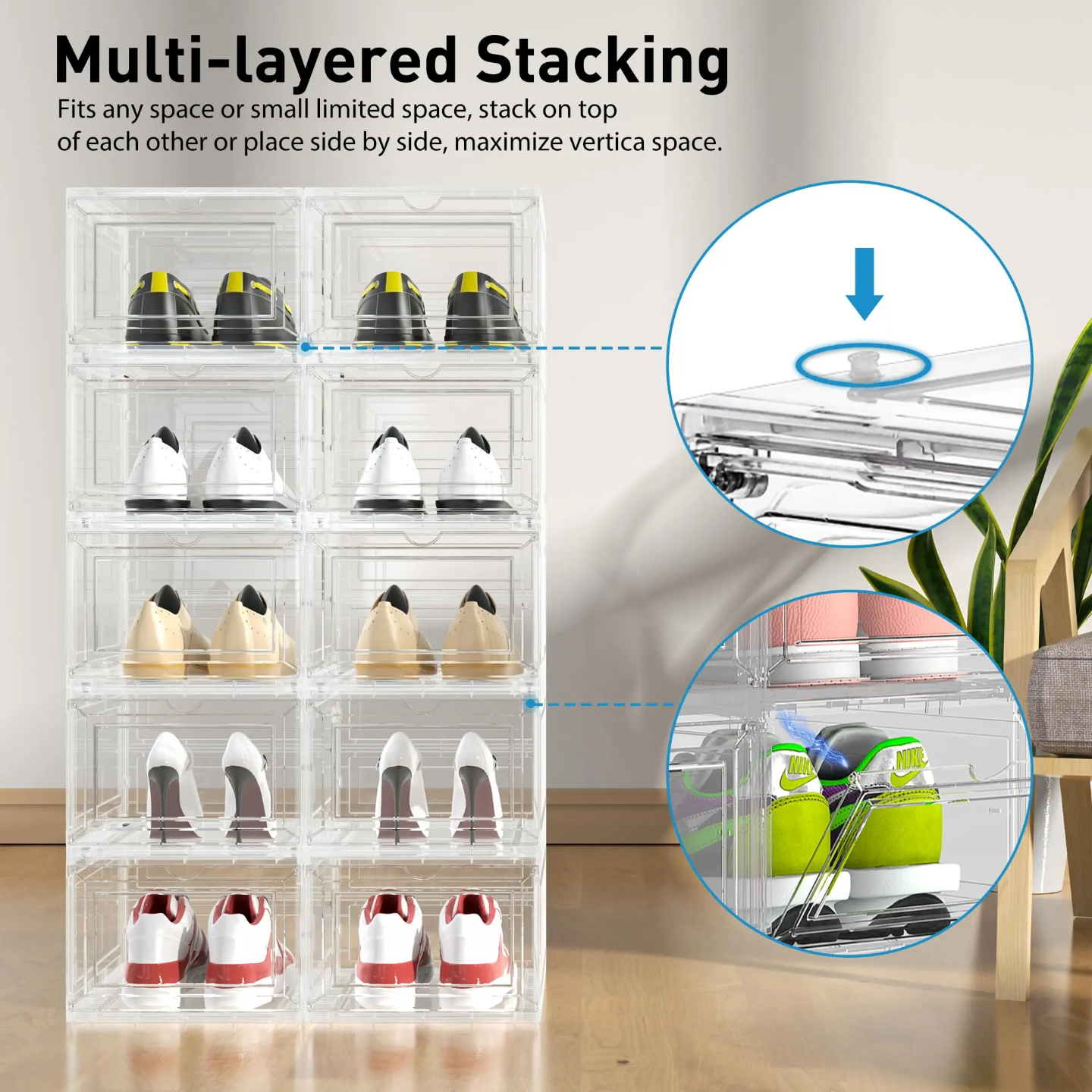 1 Pcs Stackable Transparent Shoe Box Organizer, Multipurpose Display Case, Sneakers Storage Rack
