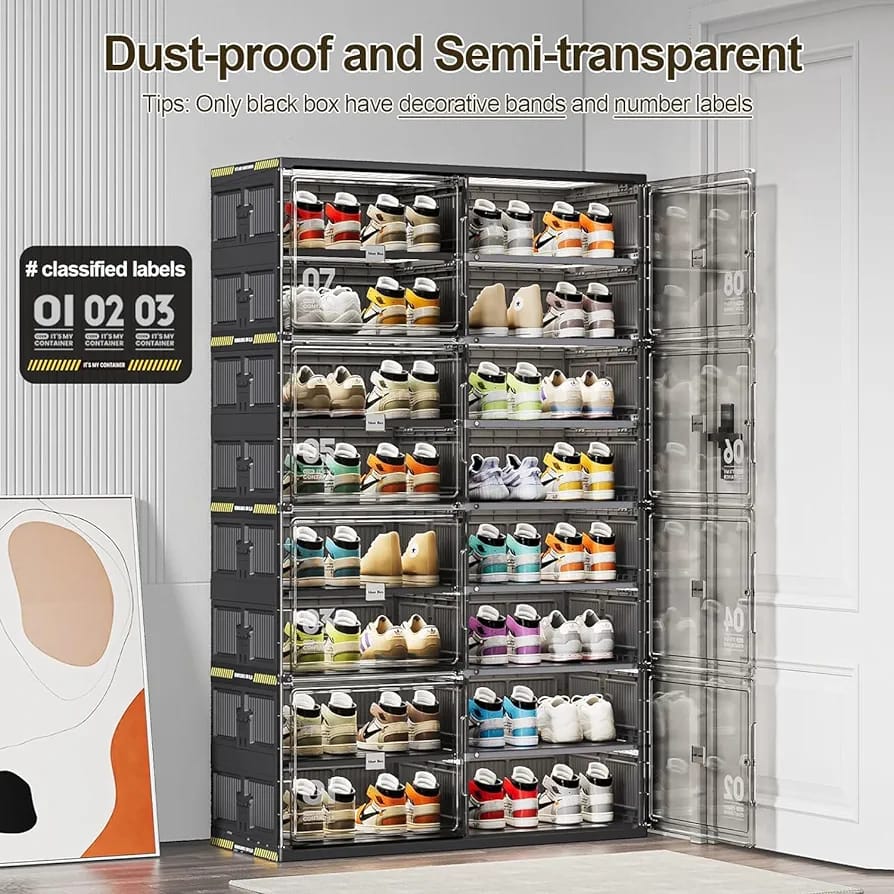 Foldable Shoe Storage Cabinet Rack, Multi-Layer Shoe Organizer Shelf With Doors