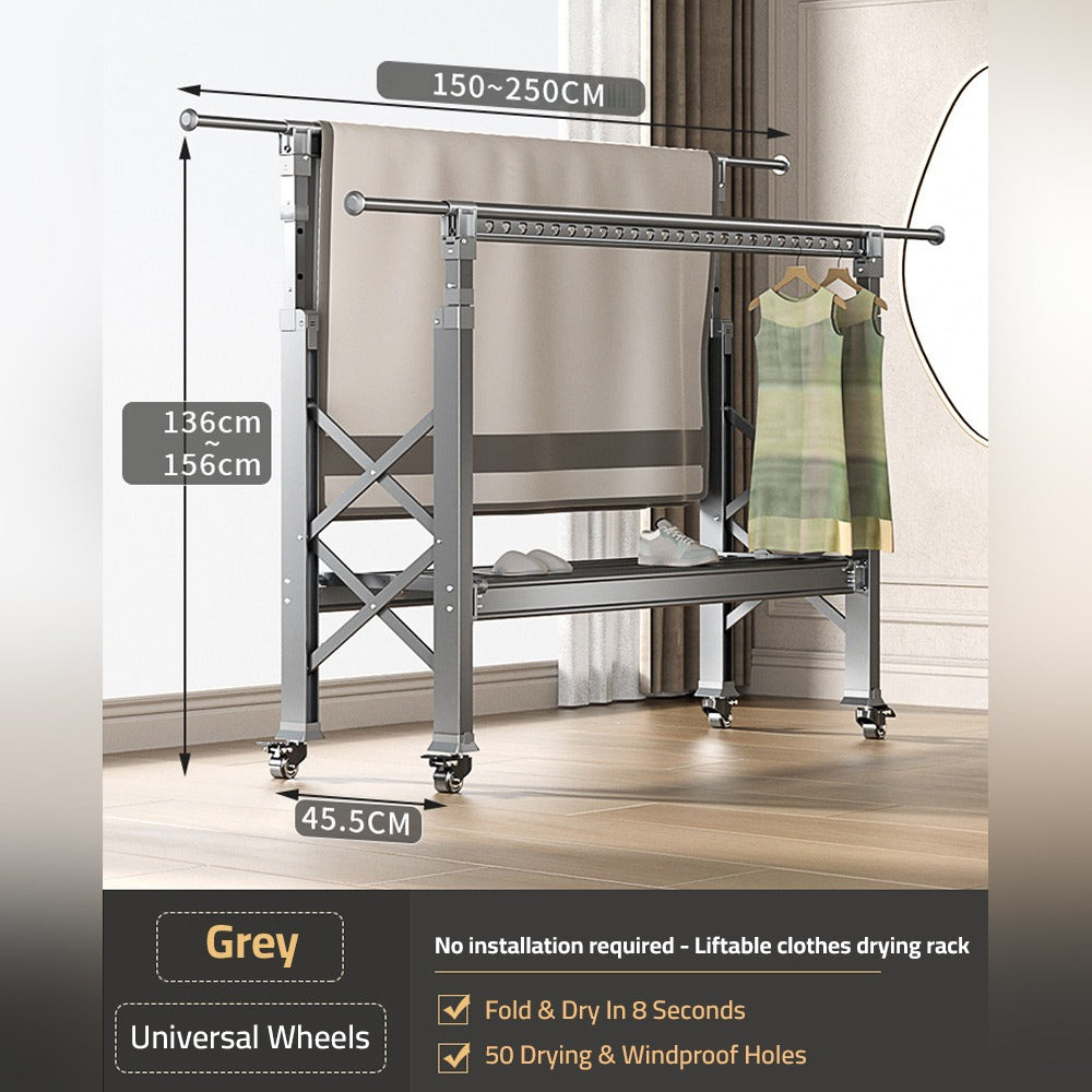 Double Rod Cloth Drying Stand, Movable Garment Display Stand For Home