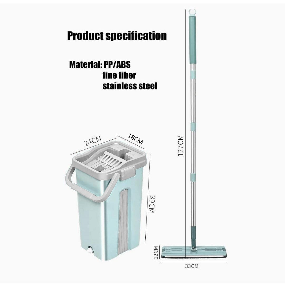 Flat Floor Mop Hands-Free Squeeze Bucket Set with Extra 3 Pads