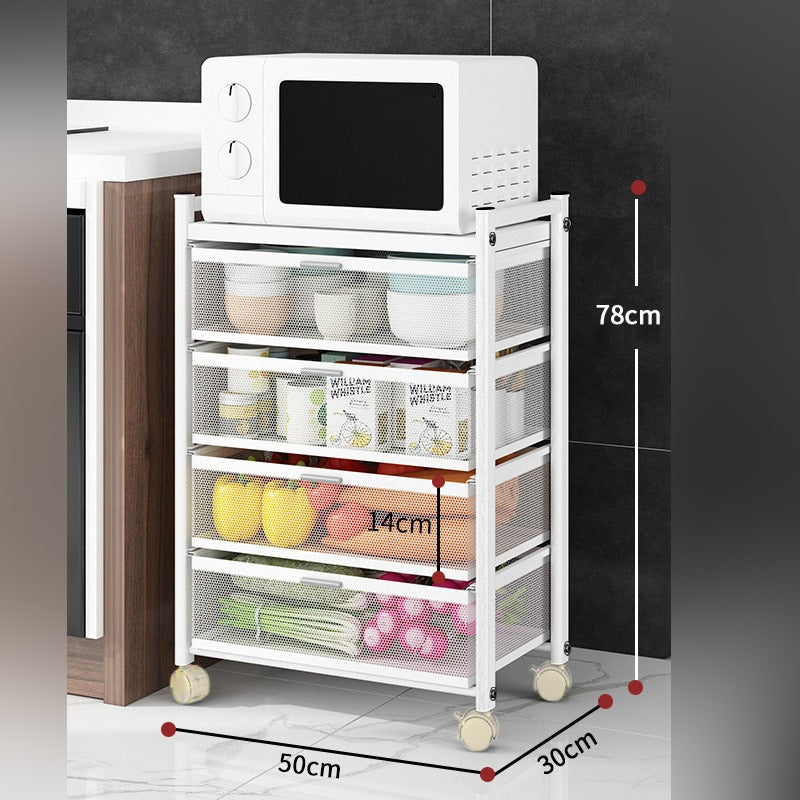 Multi-Layer Drawer Kitchen Trolley Rack, Movable Storage Cart, Pull-Out Organizer For Home
