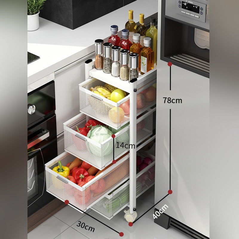 Multi-Layer Drawer Kitchen Trolley Rack, Movable Storage Cart, Pull-Out Organizer For Home