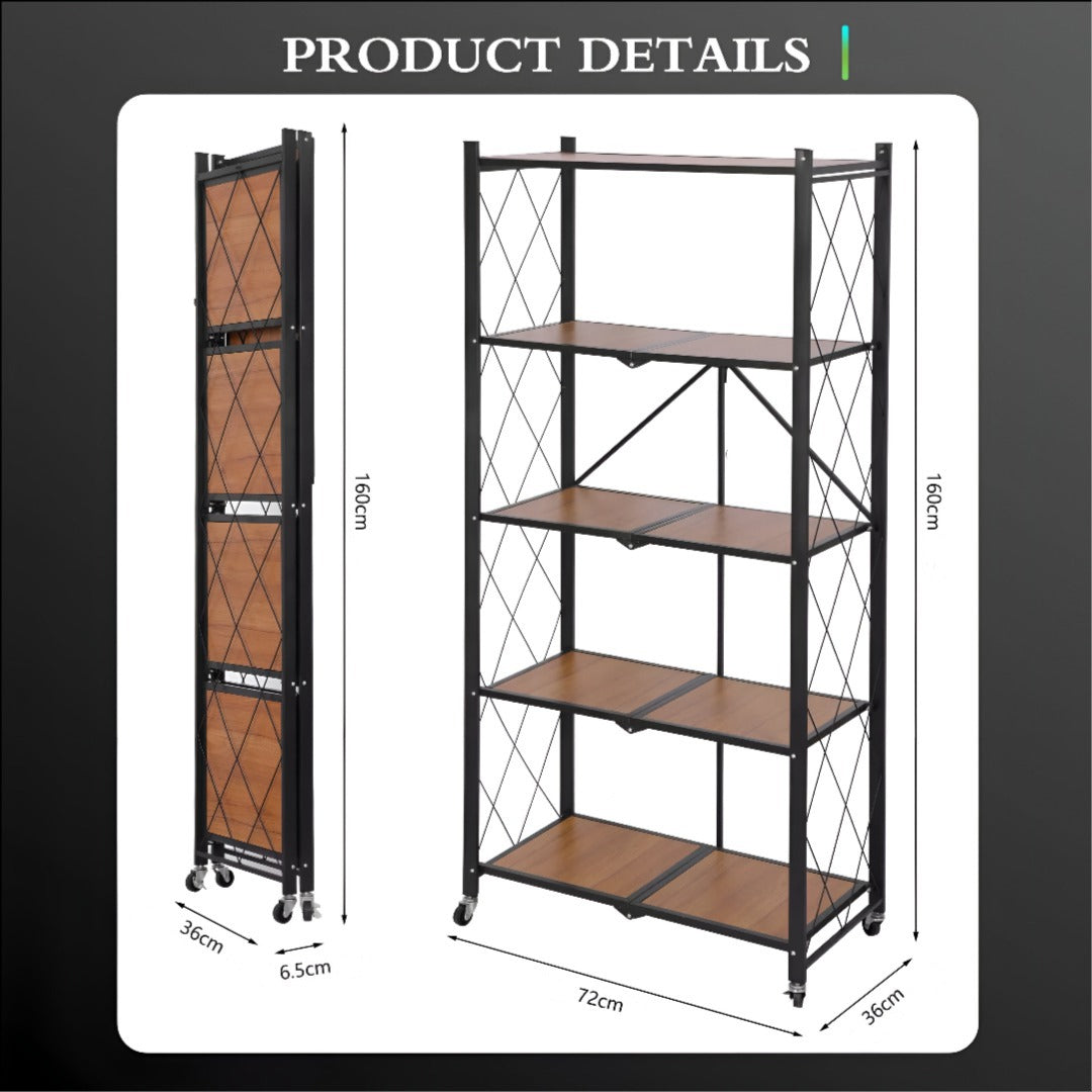 Multi-tier Storage Shelves – Folding Wooden Organizer Rack for Home & Office