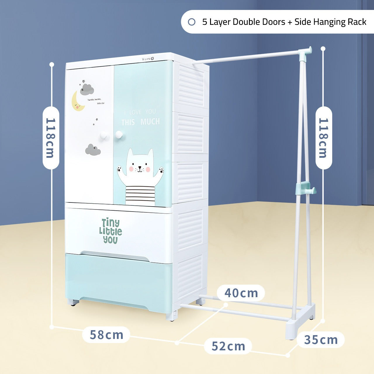 Baby Multi-Layer Drawer Type Wardrobe Shelf, Children Storage Cabinet Organizer With Hanging Rack