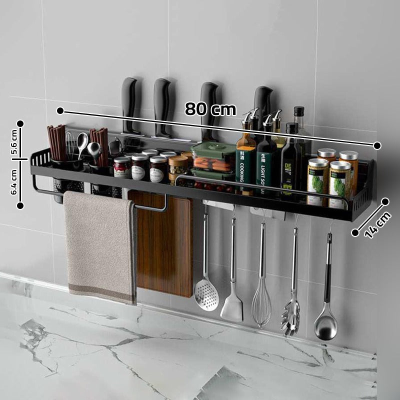 Wall- Mounted Kitchen Storage Rack, Multi-Purpose Kitchen Holder Spice, Spoon, Knife, Kitchen Towel Organizer