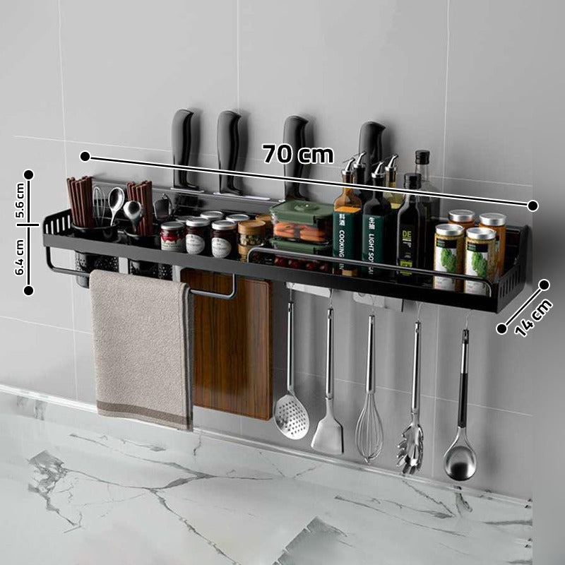 Wall- Mounted Kitchen Storage Rack, Multi-Purpose Kitchen Holder Spice, Spoon, Knife, Kitchen Towel Organizer