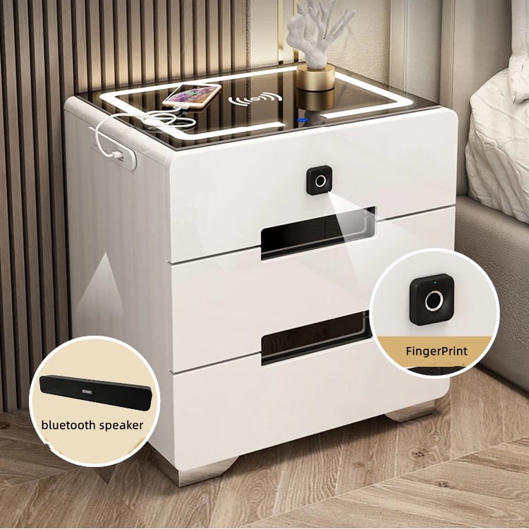 Smart Bedside Table, Bedroom Sofa Side Cabinet with Lights, USB  Charging