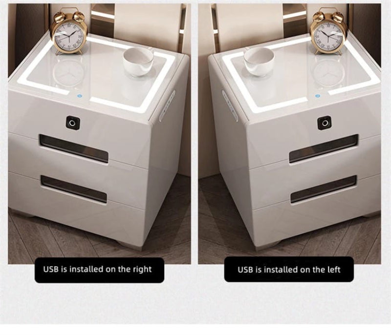 Smart Bedside Table, Bedroom Sofa Side Cabinet with Lights, USB  Charging