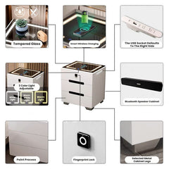 Smart Bedside Table, Bedroom Sofa Side Cabinet with Lights, USB  Charging