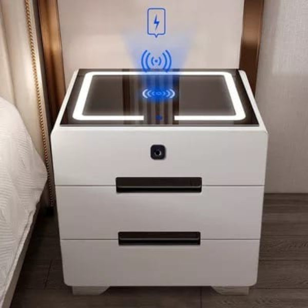 Smart Bedside Table, Bedroom Sofa Side Cabinet with Lights, USB  Charging