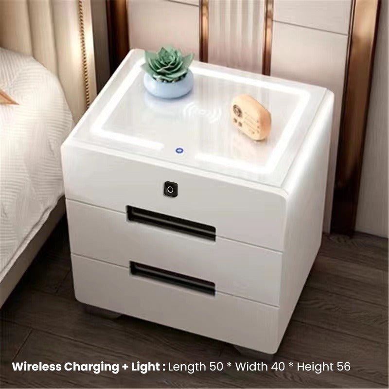 Smart Bedside Table, Bedroom Sofa Side Cabinet with Lights, USB  Charging