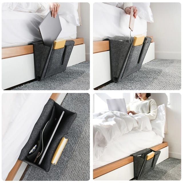 Felt Bedside Storage Bag - Sofa Bed Hanging Pocket Organizer for Remote, Books, Laptop