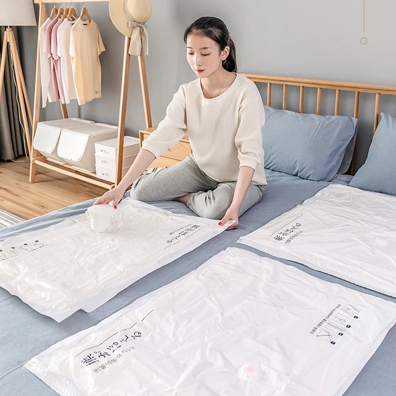 Space Saving Vacuum Seal Bags, Clothes Storage Compressed Reusable Organizer Bags