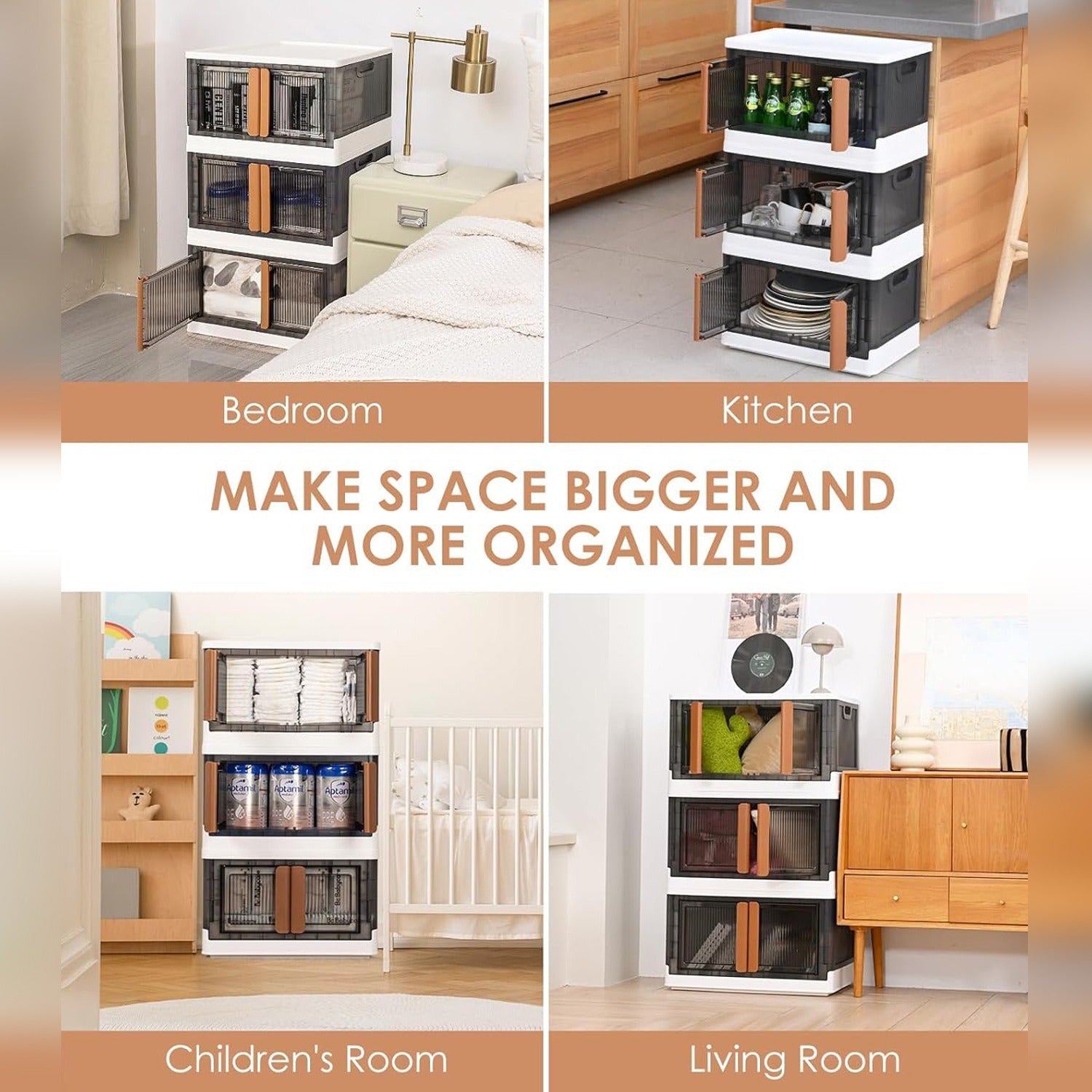 Stackable Storage Bins, Storage Cabinet Organizer, Folding Rack Shelf for Home, Office