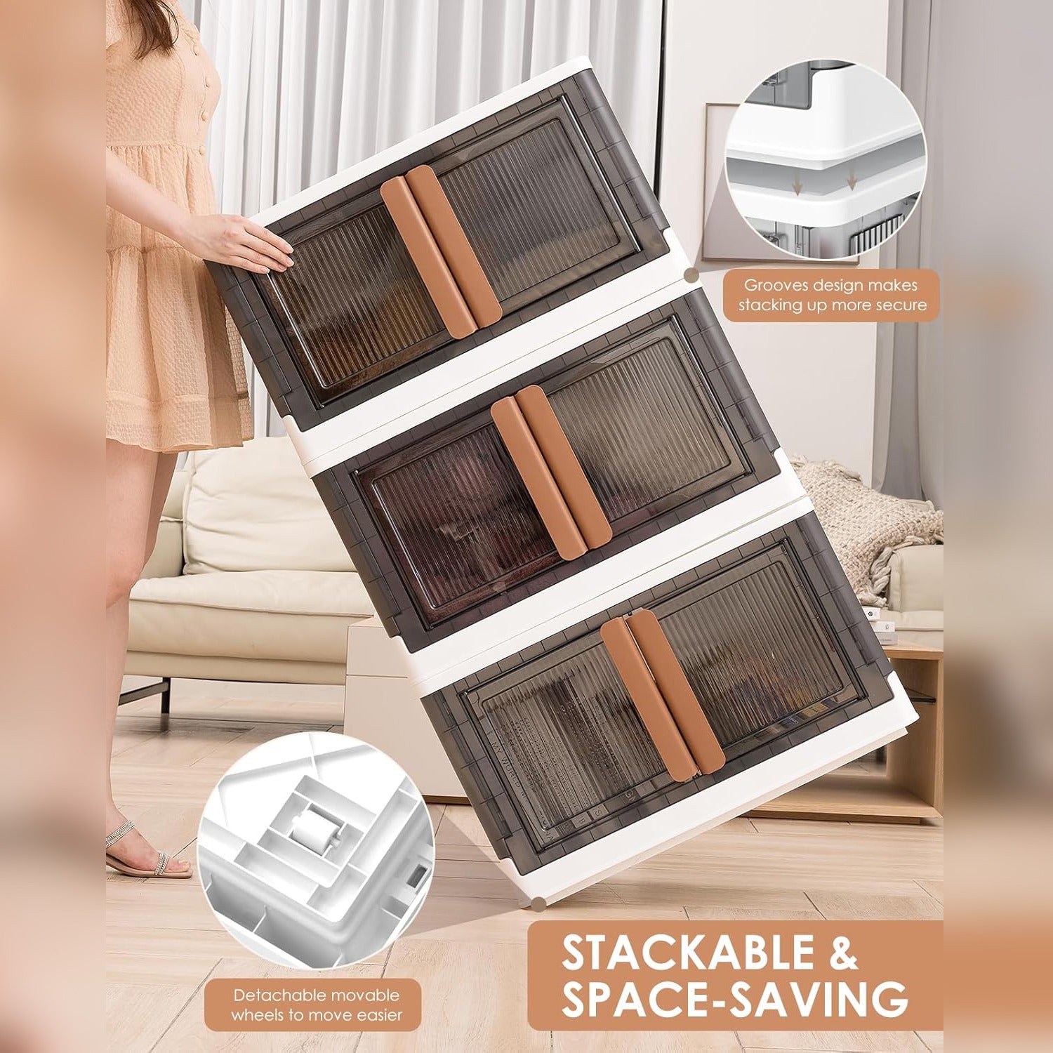Stackable Storage Bins, Storage Cabinet Organizer, Folding Rack Shelf for Home, Office