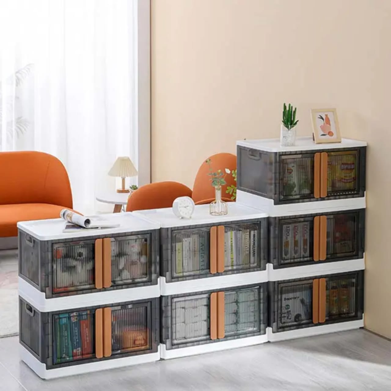 Stackable Storage Bins, Storage Cabinet Organizer, Folding Rack Shelf for Home, Office