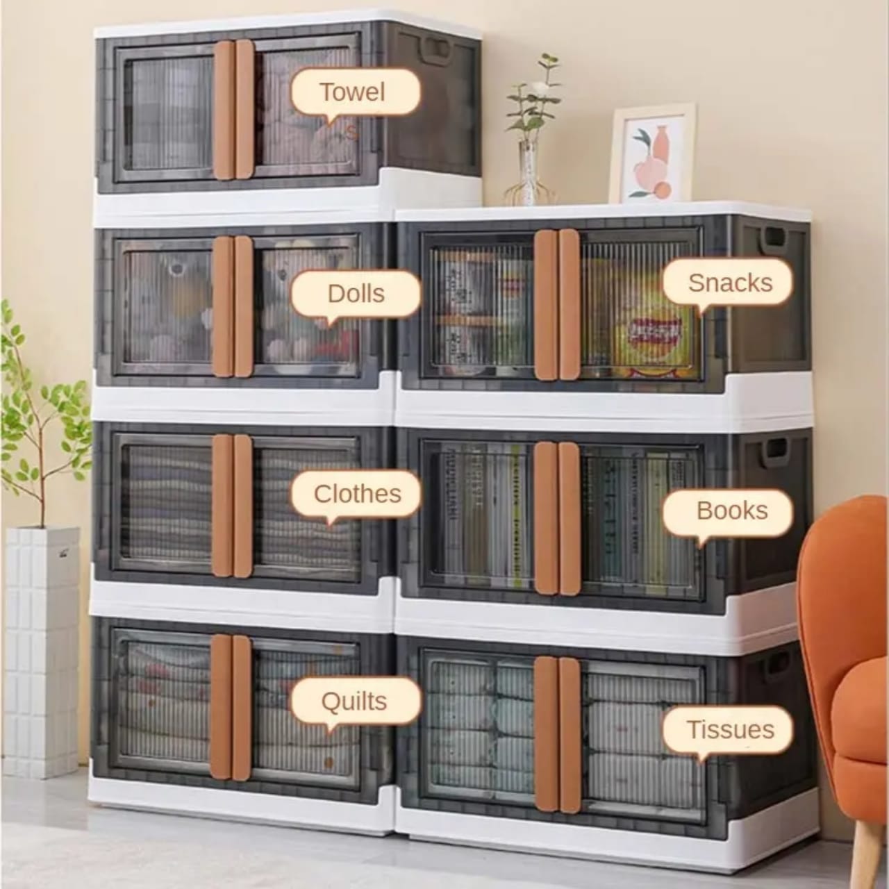 Stackable Storage Bins, Storage Cabinet Organizer, Folding Rack Shelf for Home, Office