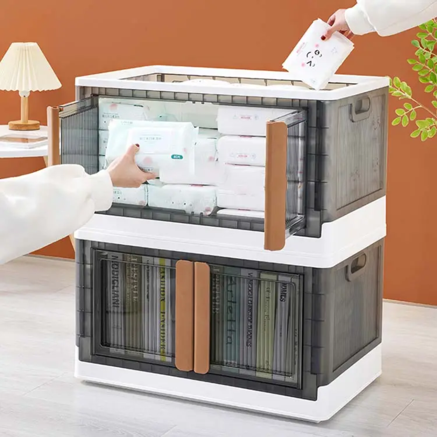Stackable Storage Bins, Storage Cabinet Organizer, Folding Rack Shelf for Home, Office