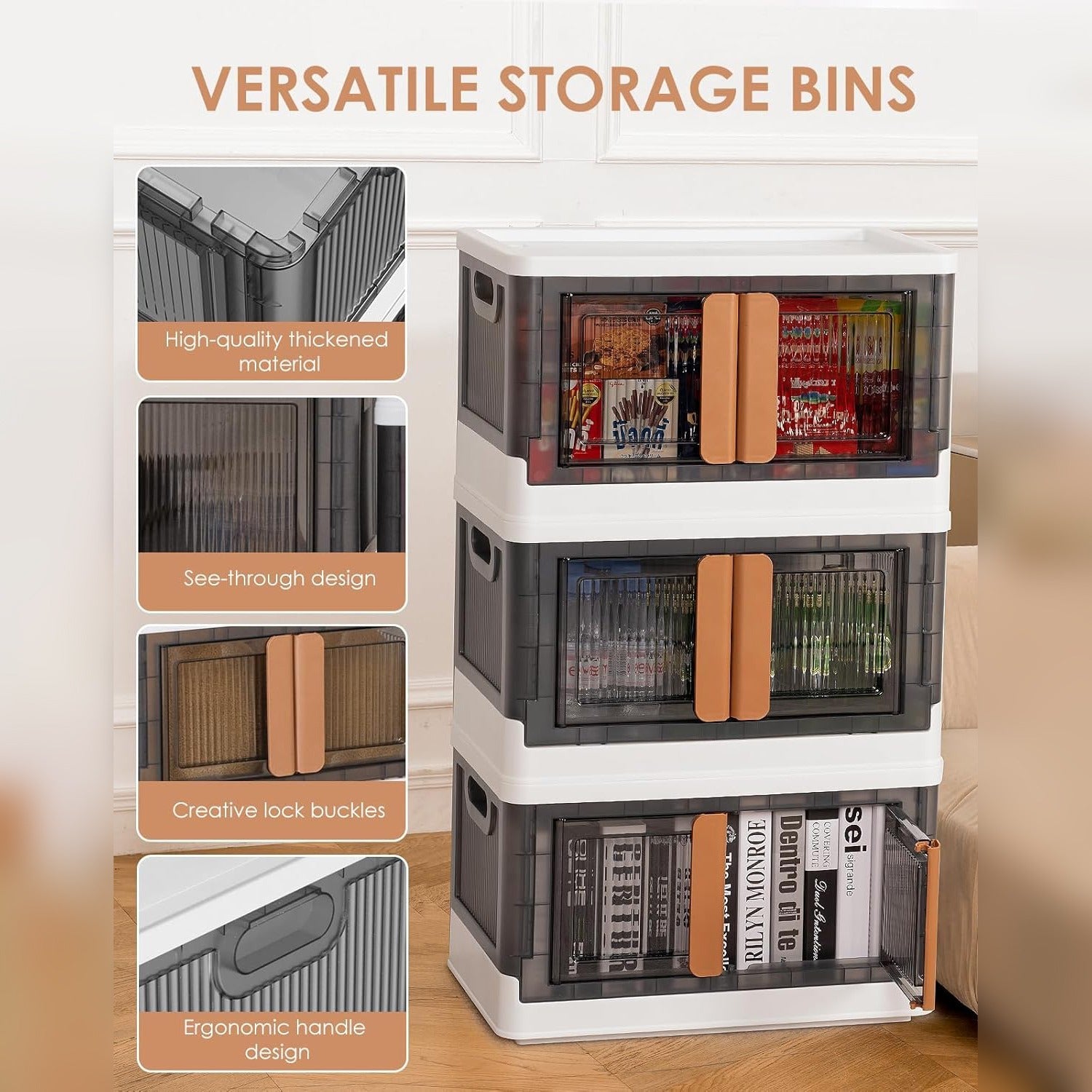Stackable Storage Bins, Storage Cabinet Organizer, Folding Rack Shelf for Home, Office