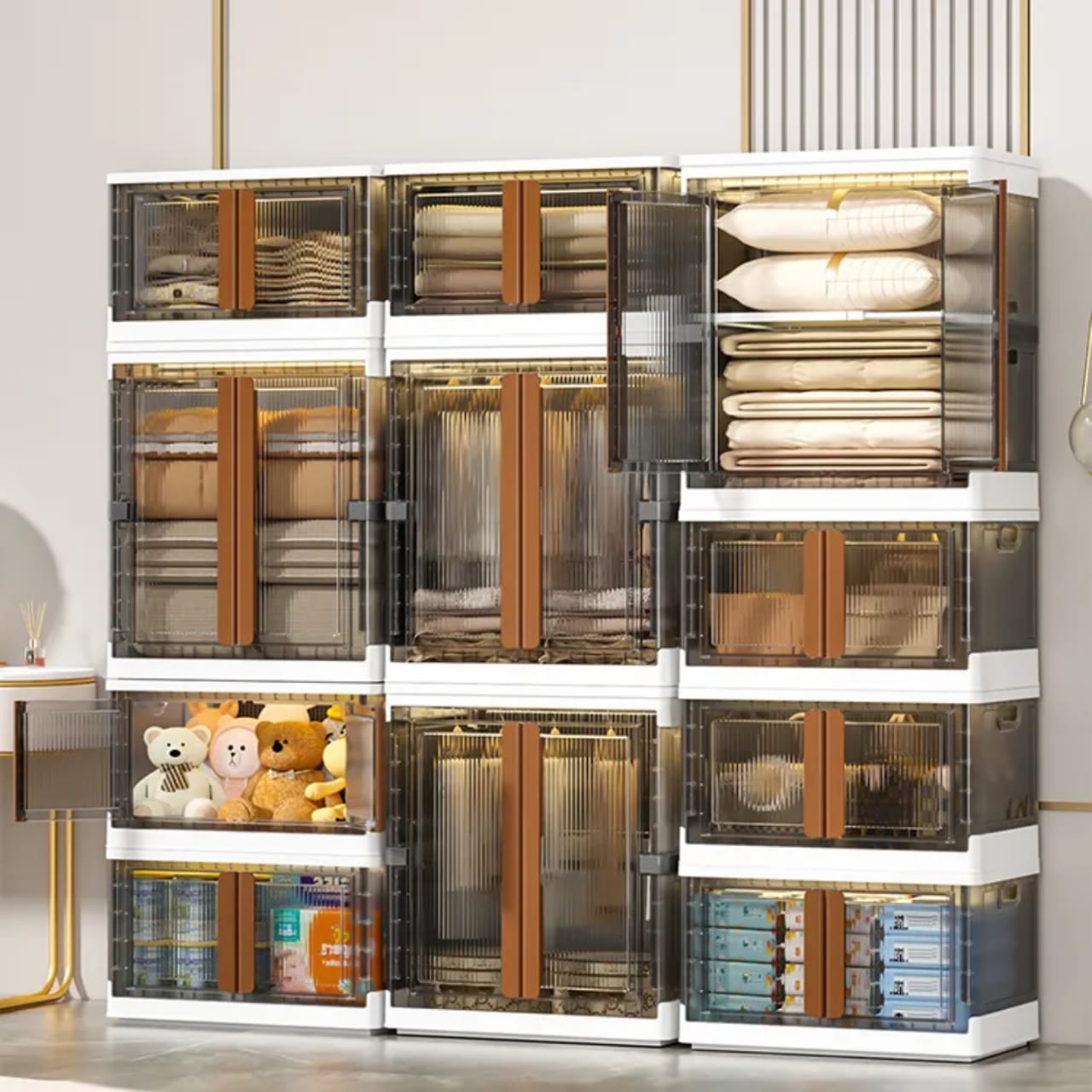Cloth Storage Organizer Cabinet, Stackable Cloth Storage Bin, Rolling Wardrobe Closet Rack Shelf